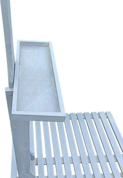 Outdoor Garden Pool Shower with Wooden Platform Base - Freestanding Poolside Shower Station with Adjustable Water Pressure Control, Solid Wood Chassis Board, 86.61" Tall, Gray