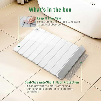 Stone Bath Mat for Water Absorption, Foldable Diatomite Stone Mat, Non-Slip & Quick-Drying White Square Bath Mat with Modern Minimalist Style, Easy to Clean, for Bathroom/Kitchen/Hallway