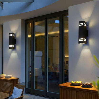Cerdeco Aluminum Modern Outdoor Wall Light,15" Exterior Up Down Wall Sconce Light Fixture Sand Textured Black with 3-Sided Frosted Glasses [UL Listed]