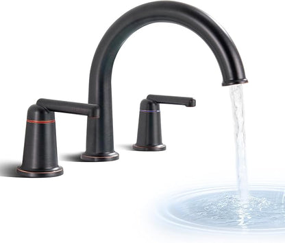 High Flow Roman Tub Faucet with Valve, Widespread Solid Brass 3 Hole Bathtub Faucet, 2 Handle Deck Mount Bath Tub Filler with Supply Water Hoses, Oil Rubbed Bronze