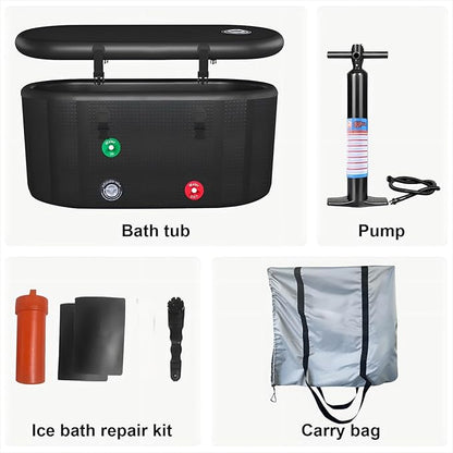 XXL Cold Plunge Tub for Athletes, Compatible with Water Chillers, 195 Gallon Inflatable Cold Plunge with Insulated Lid, Portable Ice Plunge Bathtub for Adult, Ice Tub Outdoor for Cold Water Therapy(C)