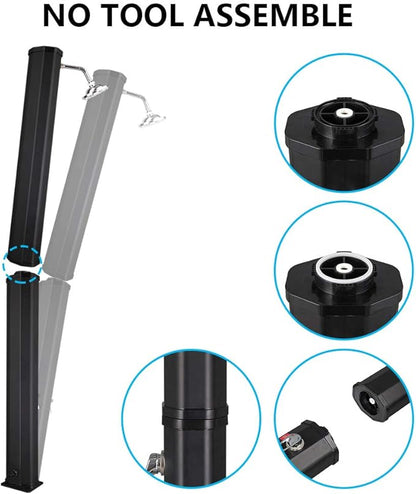 VINGLI Solar Heated Shower, 9.3 Gallon Outdoor Shower with Shower Head and Foot Shower Tap，for Outdoor Backyard Poolside Beach Pool Spa,Black (9.3 Gallon)