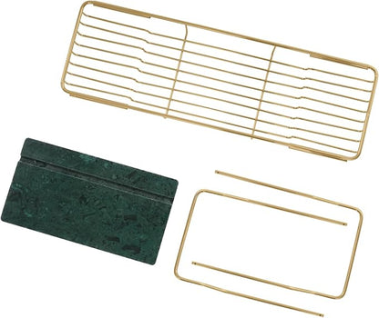 Bathtub Tray Caddy for Luxury Bath, Stainless Steel 26.8-35.4 in Expandable Extra Wide Bath Tub Tray with Natural Marble and Mobile/Tablet Stand, Ideal for Home Spa Lovers (Gold + Green)