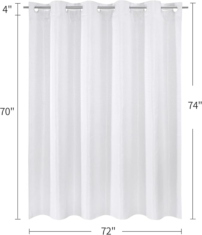 MitoVilla No Hooks Need White Waffle Shower Curtain Liner Set, Modern Waffle Weave Fabric Shower Curtains with Snap-in Liner for Luxury Hotel Grade Spa-Like Bathroom Decor, 72 x 74
