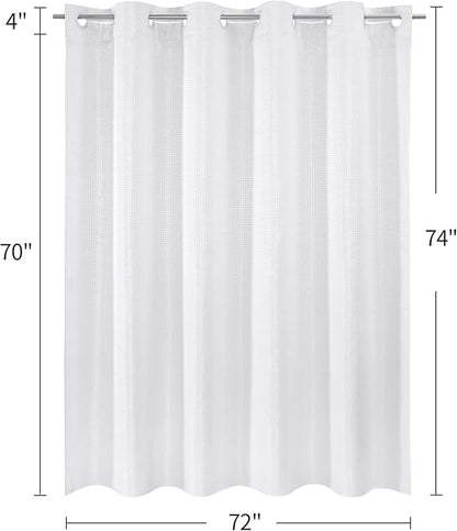 MitoVilla No Hooks Need White Waffle Shower Curtain Liner Set, Modern Waffle Weave Fabric Shower Curtains with Snap-in Liner for Luxury Hotel Grade Spa-Like Bathroom Decor, 72 x 74