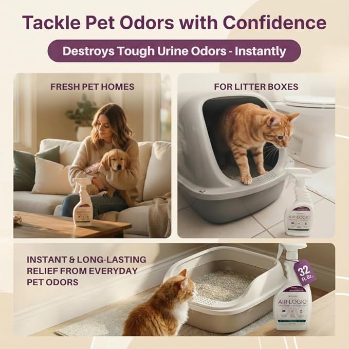 Dual-Action Odor Eliminator Spray 32 Fl Oz, Plant-Based Instant Knockdown & Enzymatic Deodorizer for Home, Neutralizes 16 Odor Sources, Bleach-Free, Fabric & Surface Safe, Lavender Lemon