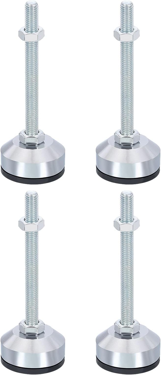 PATIKIL Furniture Leveling Feet 2" Dia Base M10 Thread, 4 Pcs Carbon Steel Adjustable Threaded Furniture Leveler Screw on Leg Levelers with Pads for Desk Chair Cabinet, Black