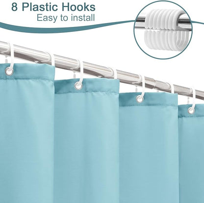 AooHome Stall Size 48x72 inch Shower Liner, Fabric Solid Color Bathroom Curtain with Hooks, Weighted Hem, Water Repellent, Blue