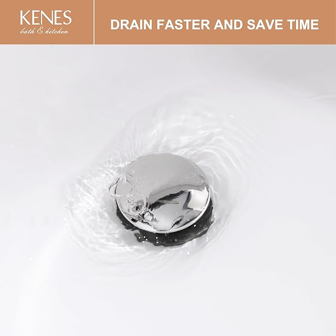 KENES Bathroom Vessel Sink Pop Up Drain Assembly Without Overflow, Chrome Bathroom Vanity Sink Drain Stopper, Anti-Clogging Drain Strainer, KE-P300A-5