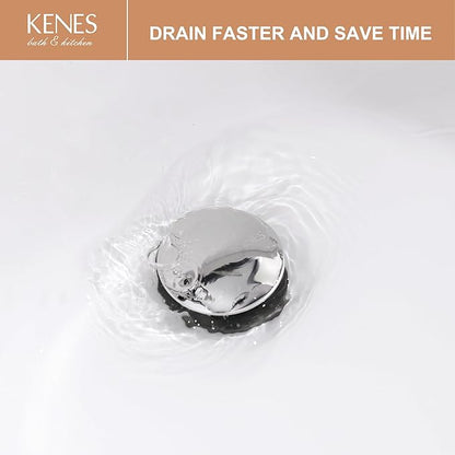 KENES Bathroom Vessel Sink Pop Up Drain Assembly Without Overflow, Chrome Bathroom Vanity Sink Drain Stopper, Anti-Clogging Drain Strainer, KE-P300A-5