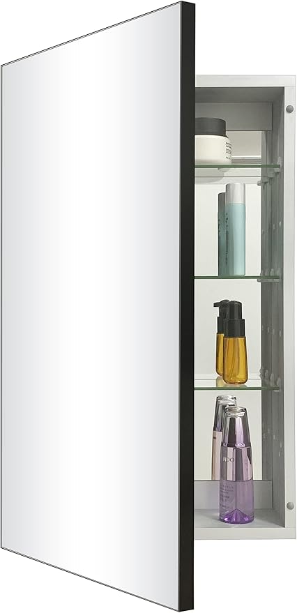 Bathroom Medicine Cabinet with Farmhouse Black Aluminium Alloy Framed 26(H) x 16(W) Inches Recess or Surface Mount Mirror Cabinet for Bathroom Toilet Kitchen