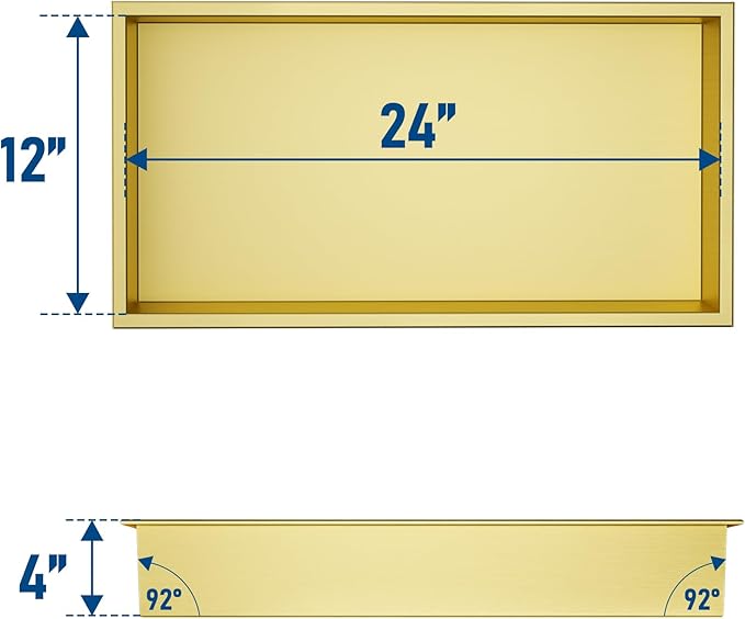 Neodrain No Tile Shower Niche, Golden Stainless Steel Wall Niche 25.1"X13.1"(Inner Size 24"X12"), NO Tile Needed Recessed Cabinet for Bathroom Storage, Waterproof Cubby