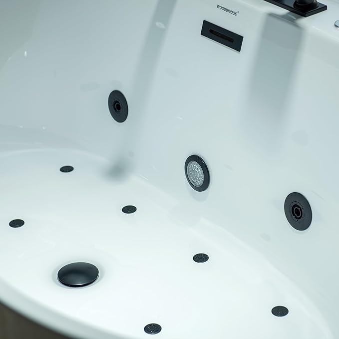 WOODBRIDGE 72" x 35-3/8" Whirlpool and Air Bath Heated Soaking Combination Tub with Adjustable Speed Air Blower, Tub Filler, and LED control panel, Matte Black Finish Trim and Drain Kit, BM500+F0051MB