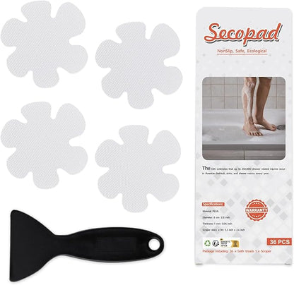 36PCS Bathtub Stickers Non-Slip, Safety Shower Treads Adhesive Appliques with Premium Scraper (White)