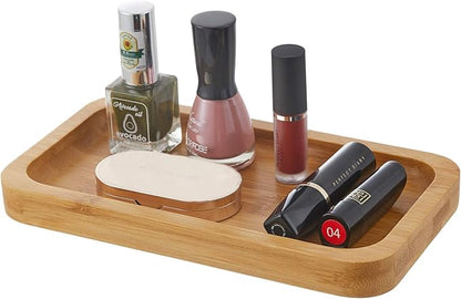 Glass Qtip Holder with Vanity Tray, Apothecary Jars Bathroom Accessories Bathroom Canisters Organizer Countertop Q Tip Holder for Cotton Ball Round Swab Pad Hair Ties Floss Perfume Jewelry
