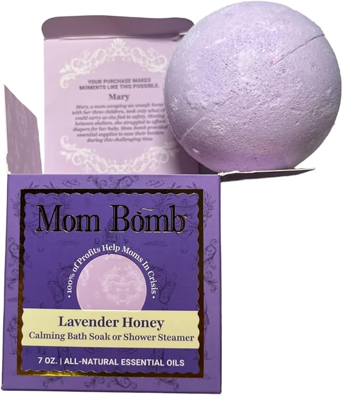 Mom Bomb Lavender Honey Bath Bomb (Shower Steamer) – Essential Oils, Clean Ingredients – Relaxing Aromatherapy Fizz, Skin-Softening – Made in USA - Gift for Women 7 Ounce