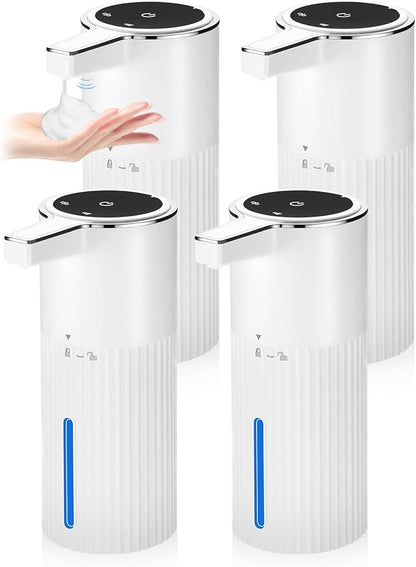 4 Pack Touchless Automatic Soap Dispenser, Smart Sensor Foam Hand Wash Dispenser, USB Rechargeable & Adjustable Customizable for Bathroom Countertop Kitchen Sink, 13.5 oz White Stripes