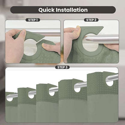 Inhousolu Extra Long No Hook Shower Curtain with Snap in Fabric Liner Set Waffle Weave 230GSM Weighted Hem, Waterproof & Washable Bathroom Curtain Spa with Mesh Top Window 72" W x 84" L Sage Green