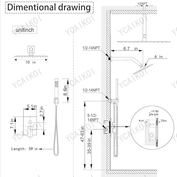 Shower Faucet Set Brushed Nickel Shower System, Knob Switch Diverter Shower Faucet with High Pressure Handheld Spray, Ceiling Mount 10 Inch Shower Head with 6 Inch Wall Mount Shower Head
