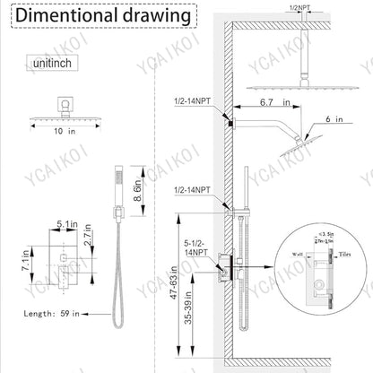 Shower Faucet Set Polished Chrome Shower System, Knob Switch Diverter Shower Faucet with High Pressure Handheld Spray, Ceiling Mount 10 Inch Shower Head with 6 Inch Wall Mount Shower Head