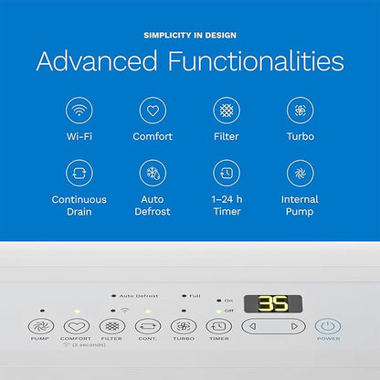hOmeLabs Dehumidifier for Home, Office, Basements with Powerful Moisture Removal, Humidity Control, Auto Shut-off, Quiet Operation - 7,500 Sq Ft Wi-Fi with Pump (50 Pint MAX 120 Pint at 95°F, 90% RH)