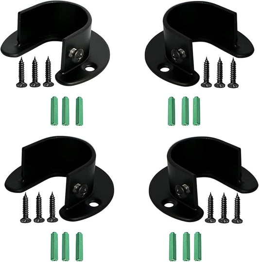 4Pcs Opening Diameter 32 mm (1-1/4"), Stainless Steel Matte Black Flange Rod Bracket Curtain Shower Curtain Rod Mounting Bracket Closet Rod End Support Receptacle