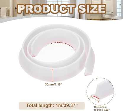 PATIKIL 39 Inch Collapsible Shower Threshold Water Dam Guard, Shower Stopper Barrier Self Adhesive Sink Splash Guards for Frameless Shower Door Bottom, White (1.2"Wx0.6"T)