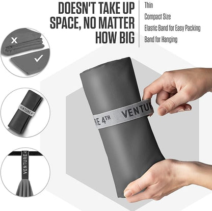 VENTURE 4TH Quick Dry Towel. Microfiber Travel Towel Ideal for Camping, Hiking, Backpacking, Gym. Lightweight & Fast Drying Travel Towels for Body. Compact & Easy to Pack - Charcoal Large
