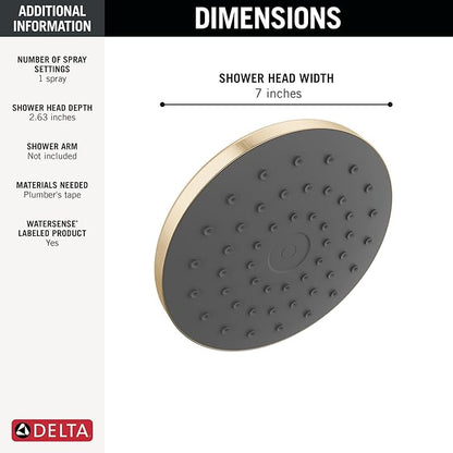 Delta PivotPro Brushed Gold Rain Showerhead, Single Setting 7 Inch Round Shower Head, Showerheads, 1.75 GPM Flow Rate, Champagne Bronze 75103CZ