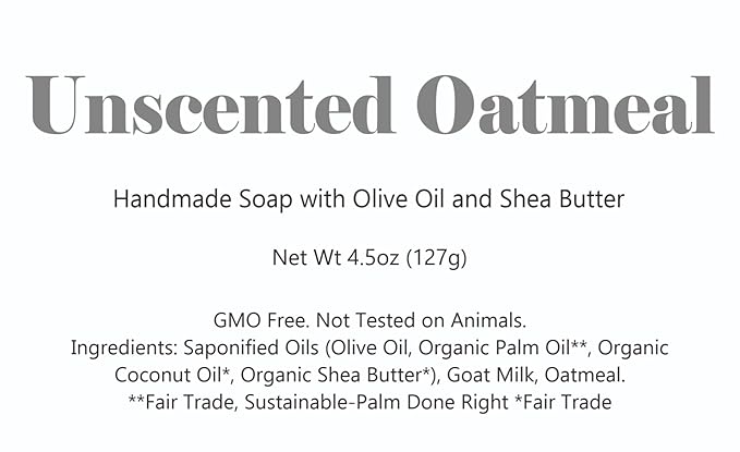 3 Pk Unscented Oatmeal Goat Milk Organic Soap Bars, Handmade in USA, Natural & Cruelty Free (3 Pack, Unscented Oatmeal Goat Milk)