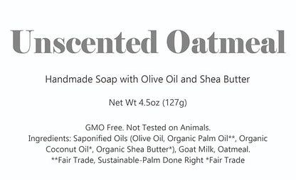 3 Pk Unscented Oatmeal Goat Milk Organic Soap Bars, Handmade in USA, Natural & Cruelty Free (3 Pack, Unscented Oatmeal Goat Milk)