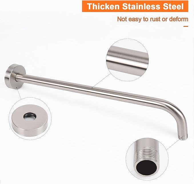 HarJue Shower Arm with Flange and Teflon Tape, Wall Mounted Shower Pipe 304 Stainless Steel Extension Arm for Fixed Shower Head & Handheld (24 Inch, Brushed Nickel)