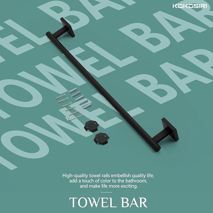KOKOSIRI Towel Rail Bathroom Towel Bars Matte Black 20 Inch Towel Holder for Bath Cabinet Kitchen Wall Mount Stainless Steel B4005BK-L20