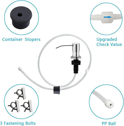 Kitchen Sink Soap Dispenser, Brushed Nickel Countertop Soap Dispenser Pump, 47" Silicone Extension Tube Connect to The Soap Bottle Directly, Say Goodbye to Frequent Refills