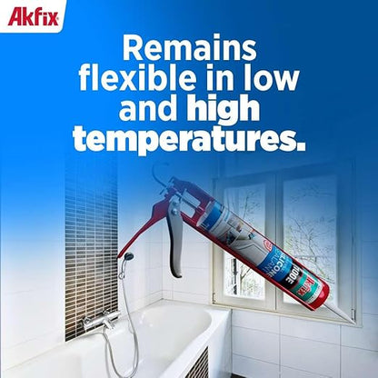 Akfix 100E RTV Gray Silicone Caulk (2x10.1 fl.oz.) - 100% Waterproof Silicone Sealant for Kitchen and Bathroom, Shower, Bathtub, Toilet, Sink, Window and Door, No Discoloring | Grey, 2 Pack