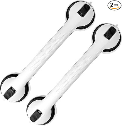 2-Pack Grab Bars for Bathtubs and Showers, 16 inch Shower Handle Suction Shower Bar, Safety Bars for Shower Chair, Bathroom Grab Bar for Senior，No Drilling Removable (Black, 16 inch)