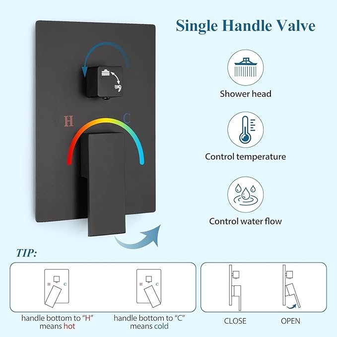 10 Inch Shower Head Set With Valve, Shower Faucet Set With Tub Spout, Rain Shower System, Black Shower Head And Handle Set, Ceiling Mount Shower Trim System