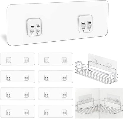 9-Pack Shower Caddy Adhesive Replacement, Transparent Adhesive Hooks Stickers, Strong Hook Strip for Shower Caddy Basket Shelf, Soap Holder, Bathroom Storage Corner Shelves, Kitchen Racks