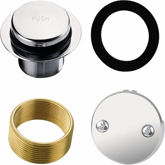 Chrome Tub Drain Tip-Toe Tub Trim Set Conversion Kit Assembly, Hidrop Bathtub Drain Replacement Trim Kit with 2-Hole Overflow Faceplate and Universal Fine/Coarse Thread, Chrome