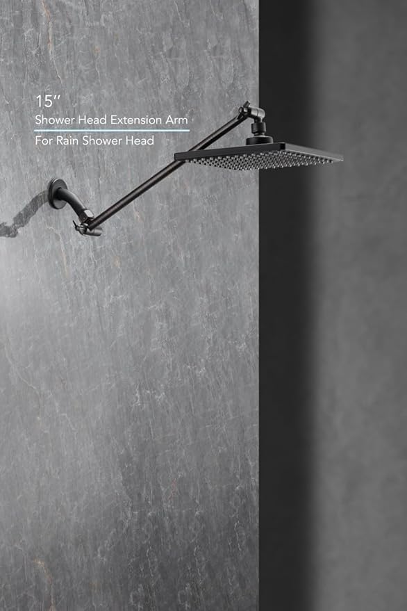 15 Inch Extra Long Adjustable Shower Head Extension Arm With Locking Set Screw, Singing Rain Brass Angle Height Adjustable, Easy To Install, G1/2 Universal Connector Compatible (Oil Rubber Bronze)