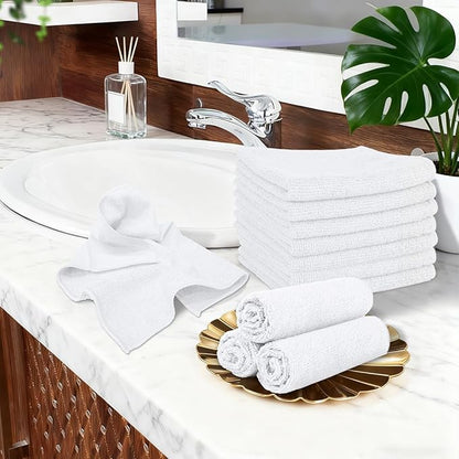 Orighty Washcloths Towels Set 20 Pack, Highly Absorbent and Soft Feel Microfiber Face Cloths, Multi-Purpose Wash Cloths & Hand Towels for Bathroom, Hotel, Spa, and Gym, 11.5x11.5 Inch, White