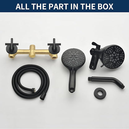 2 Handle Shower Faucet Shower System Complete 2 in 1 Shower Combo Set with Handheld Showerhead Shower Trim Kit Wall Mounted Shower Fixtures Matte Black