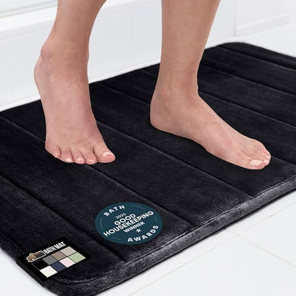 GORILLA GRIP Memory Foam Bath Mat, Soft Absorbent US Designed Bathroom Rug, Gripping Dots Machine Washable Bathmat, Cushioned Floor Mats, Shower Sink Rugs Room Décor Accessories, 30x20 Black