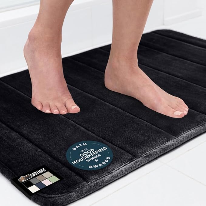 GORILLA GRIP Memory Foam Bath Mat, Soft Absorbent US Designed Bathroom Rug, Gripping Dots Machine Washable Bathmat, Cushioned Floor Mats, Shower Sink Rugs Room Décor Accessories, 42x24 Black