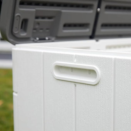TARKARI Premium Pro Edition 100 Gallon Lockable Resin Deck Box, Waterproof & UV-Resistant Outdoor Storage Box for Outdoor Cushion Storage, Garden Tools & Pool Accessories Storage, White