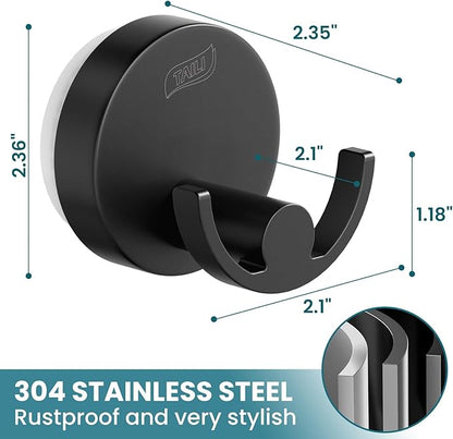 TAILI Stylish 304 Stainless Steel Bathroom Suction Hooks for Towel, Bathrobe, Loofah, No Damage Hanging Glass Shower Wall Hook, Patented Strong Suction Cup Holder, Hold Up to 11 Lbs, U-Cylinder Black