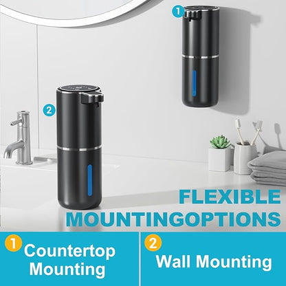 Automatic Soap Dispenser Touchless, 4-Level Adjustable 1200mAh, 12.8oz/380ml Wall or Countertop Mounted, Modern Electric Hand Soap Dispenser for Kitchen, Bathroom, Kids & Family - Black