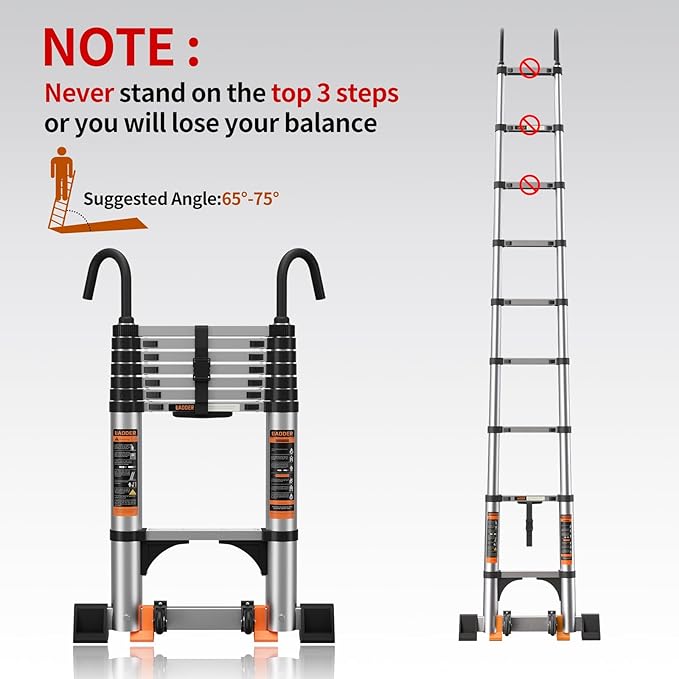 Telescoping Ladder,Aluminum Ladder with stabilizer bar,Lightweight Multi-Purpose Extension Ladder,Heavy Duty 330lbs Max Capacity,Collapsible for RV or Outdoor (19.5 FT)