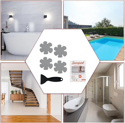 Original Bathtub Stickers Non-Slip, 12PCS Safety Shower Treads Adhesive Appliques with Premium Scraper Grey
