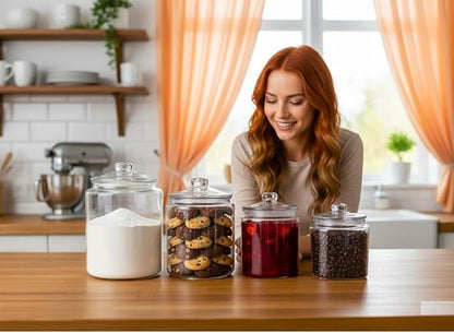 Glass Cookie Jar - 1 Gallon Wide Mouth Glass Jar With Lid - Extra Gasket - Large Food Storage Container, Candy Jar With Airtight Lid, Pet Food, Flour, Detergent Pods, Kitchen or Laundry Room